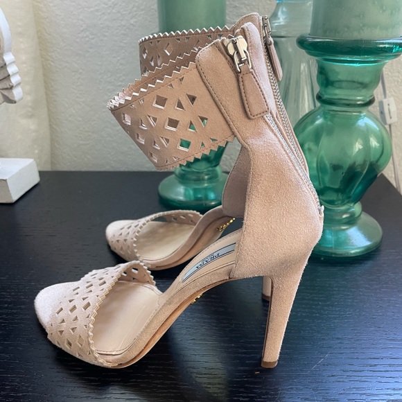 Prada Nude Suede Cutout Ankle Strap Sandals Shoes - Picture 3 of 6